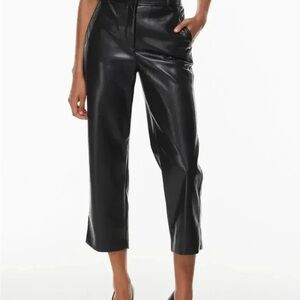 Babaton Black Command Cropped Vegan Leather Pants, size 6